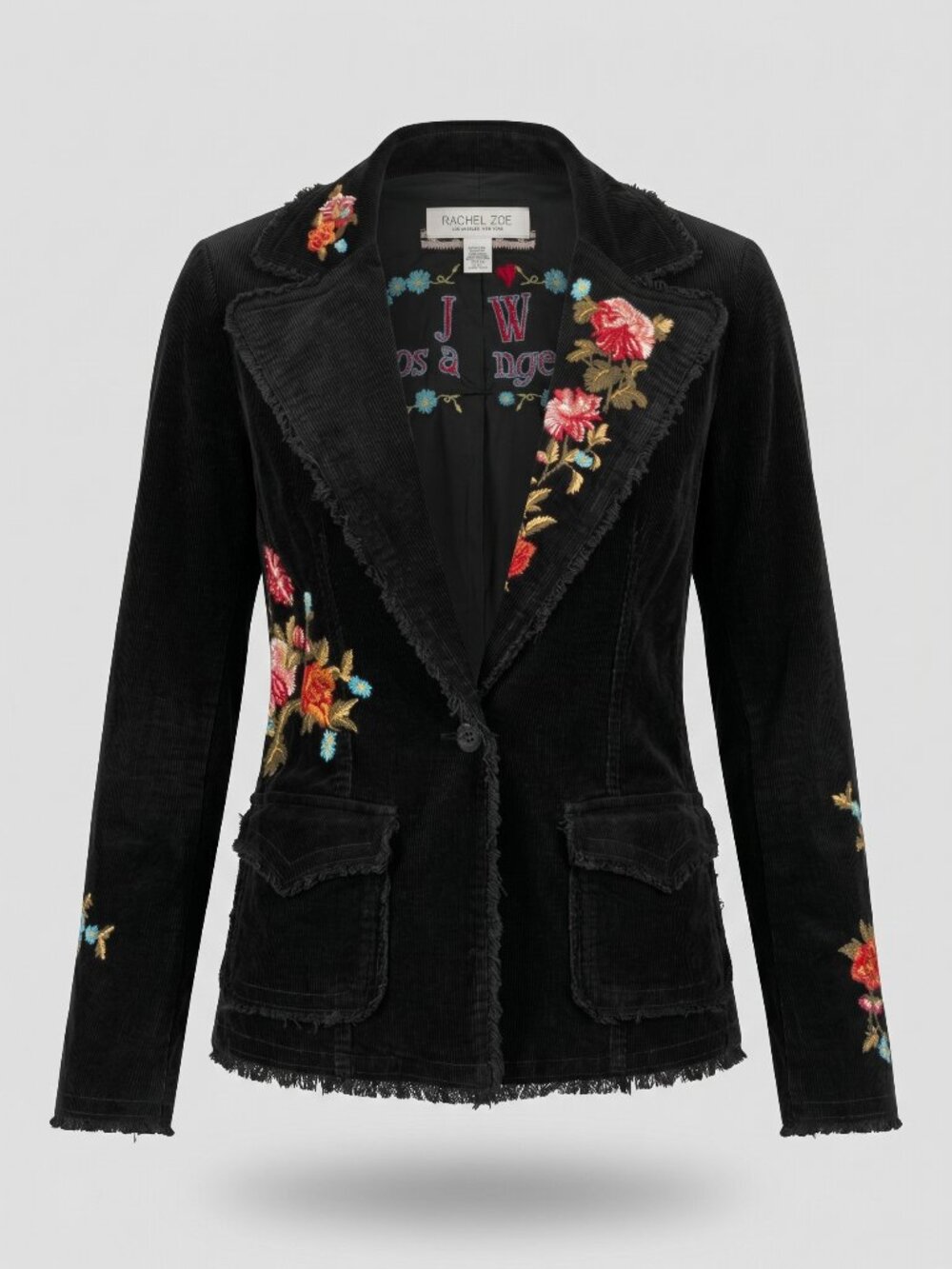 Johnny Was JW Los Angeles Black Corduroy Embroidered Blazer Jacket Medium M
